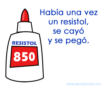 Envase de pegamento Resistol 850 junto al chiste: Había una vez un resistol, se cayó y se pegó.