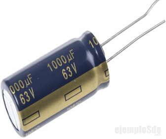 Condensador cilíndrico marcado 1000 μF y 63 V