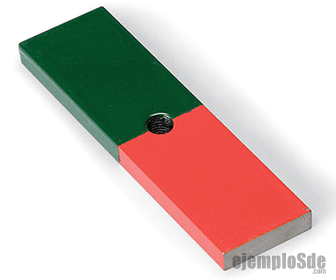 Imán de barra con zonas roja y verde y un orificio central