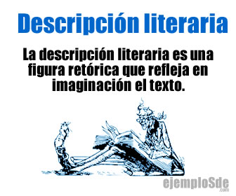 Ilustración histórica con un lector y una frase que relaciona descripción e imaginación