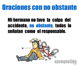 Ilustración de una caída en bicicleta y una frase de contraste con no obstante