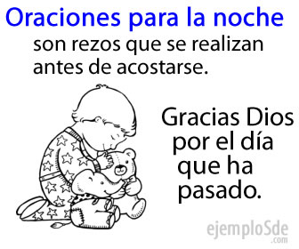 Un niño arrodillado con un osito y la oración Gracias Dios por el día que ha pasado