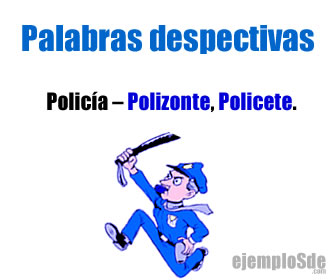 Ilustración de un policía con los rótulos Policía, Polizonte y Policete.